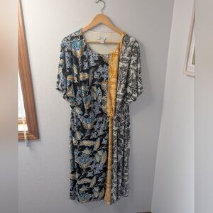 London Times Colorblock Floral Midi Dress | Size 2X | Mixed Print